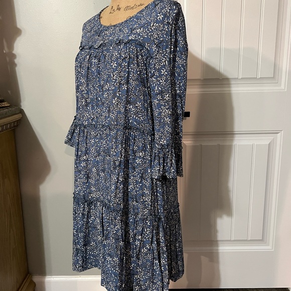 Light Blue Floral Flute-Sleeve Peasant Dress - Picture 9 of 13